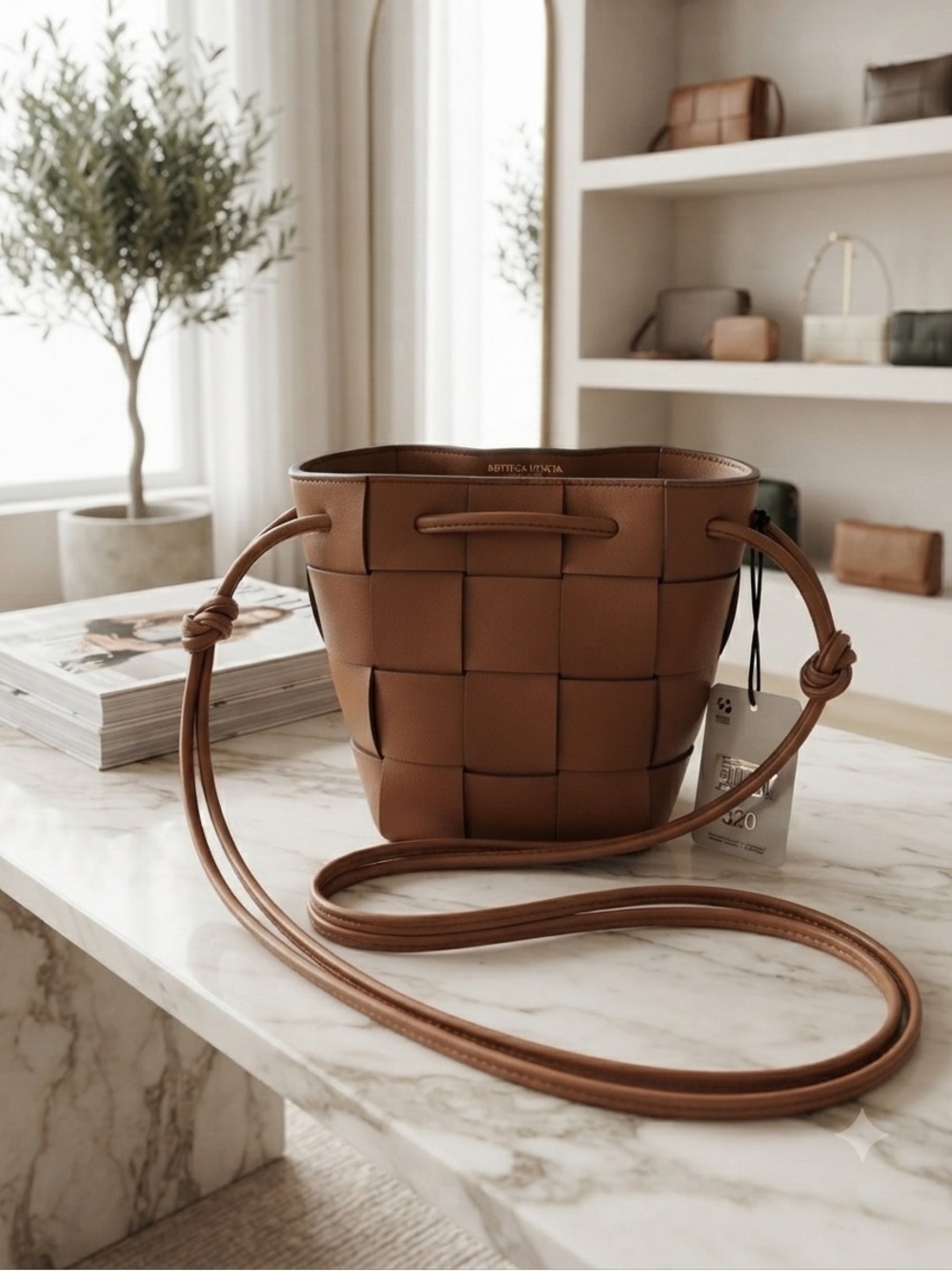 a.n.a Woven Bucket Crossbody Bag - Tan Brown